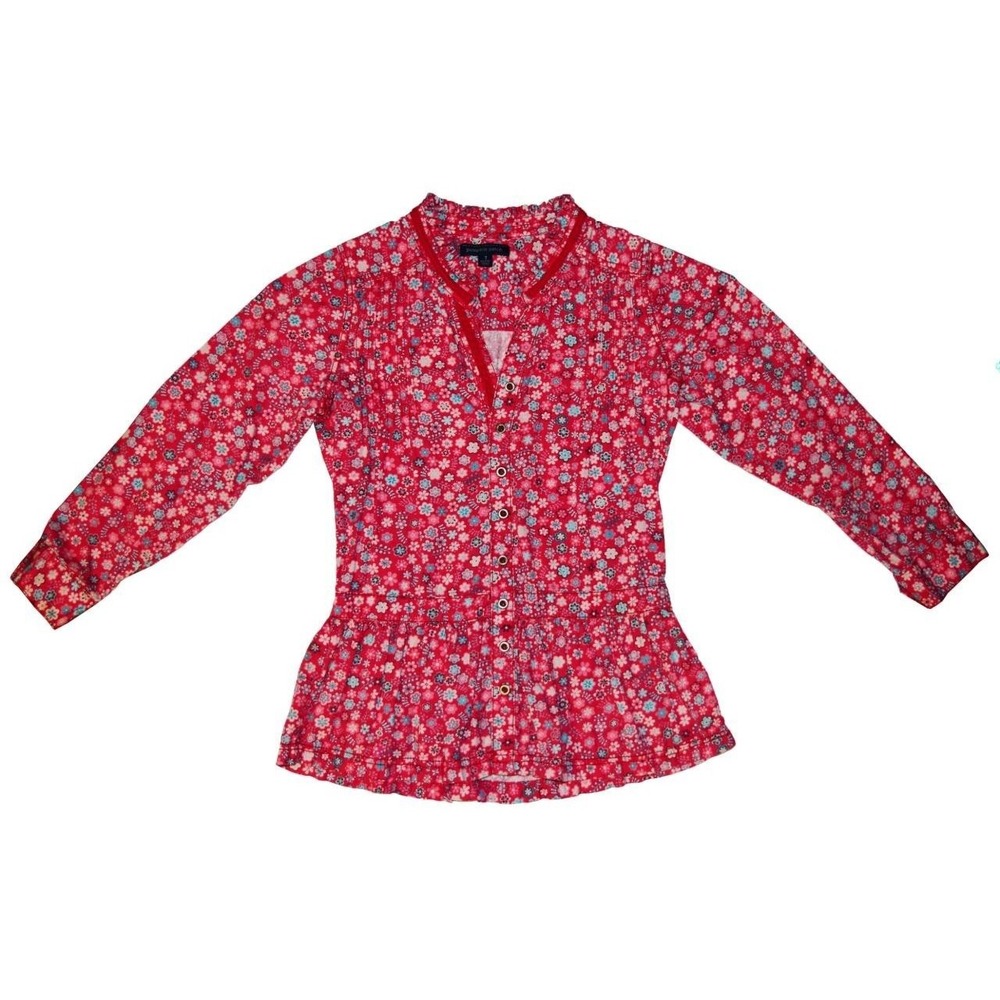 Pumpkin Patch Girls 7 Long Sleeve Pink Floral Button Down Shirt Blouse EUC